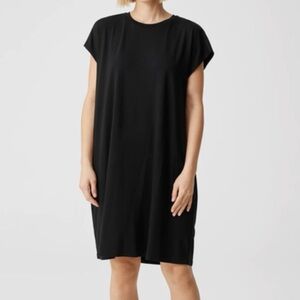 Eileen Fisher Tunic T-Shirt Boxy Cap-Sleeve Black Organic Cotton Mini Dress, M